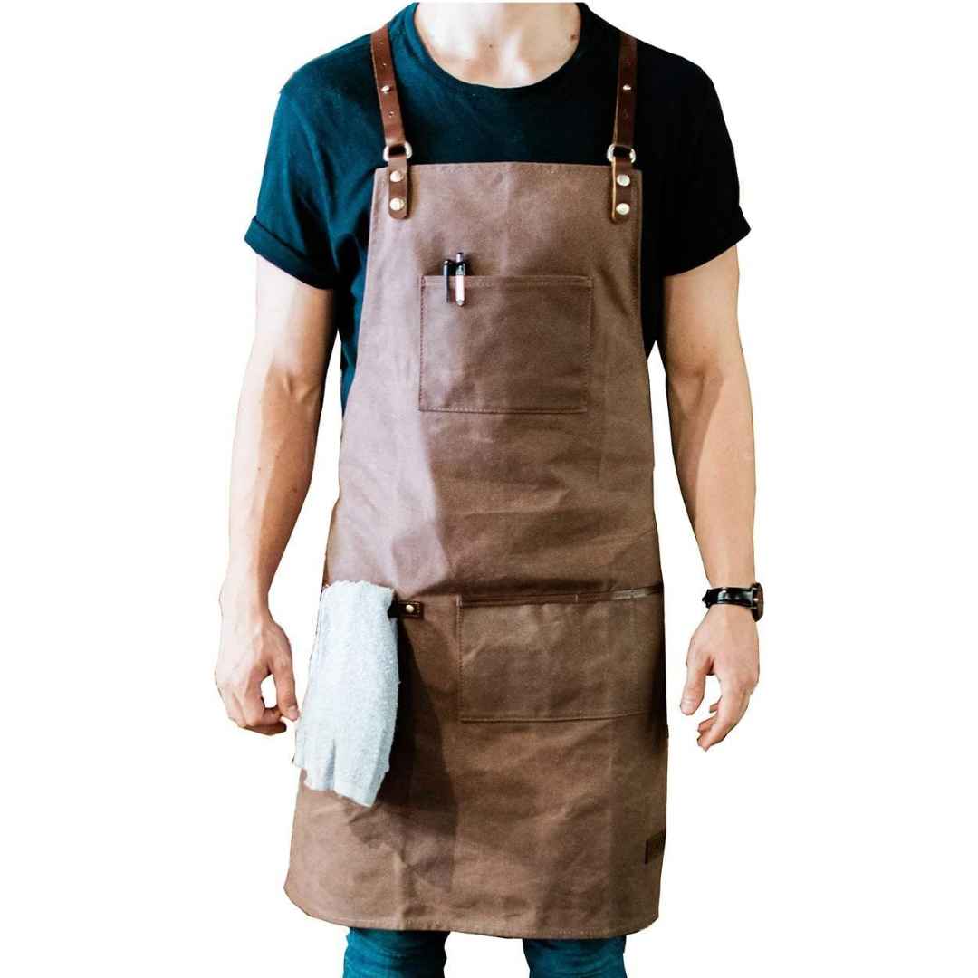 Leather and Canvas bartender brown bib