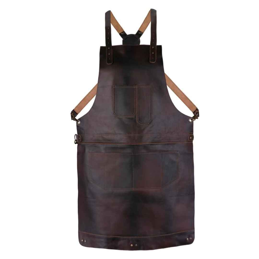 Leather cooking apron dark brown